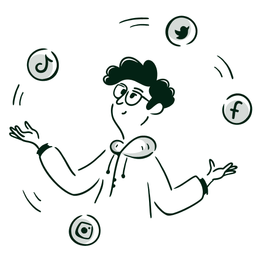 Illustration of a person joggling social media icons