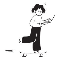 Illustration of a person skateboarding with a laptop in his hand