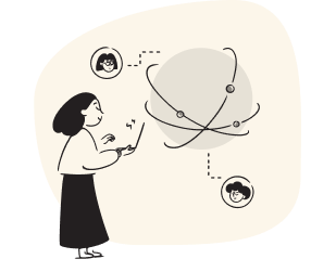 Image of a person with computer with a globe in front of her representing social network