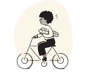 Illustration of a girl cycling to the store